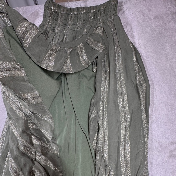 Misa LA Sedona Green Metallic Striped High Low Ruffle High Slit Maxi Skirt Small - Picture 8 of 17